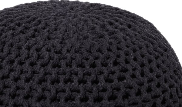 Puf taburetka čierna okrúhla bavlnená 50 x 35 cm pletená podnožka výplň z polystyrénového granulátu