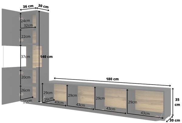 NovýNábytok.sk Obývacia stena Avernic Typ 09 (onyx čierna + dub wotan). Akcia -13%. Vlastná spoľahlivá doprava až k Vám domov. 1042063