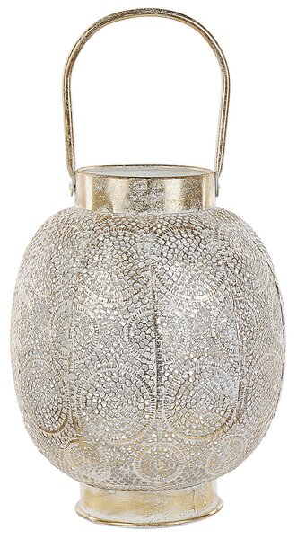 Lampáš zlatý kovový 30 cm so skleneným držiakom na sviečku orientálny dizajn boho štýl