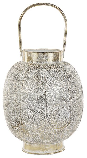 Lampáš zlatý kovový 30 cm so skleneným držiakom na sviečku orientálny dizajn boho štýl