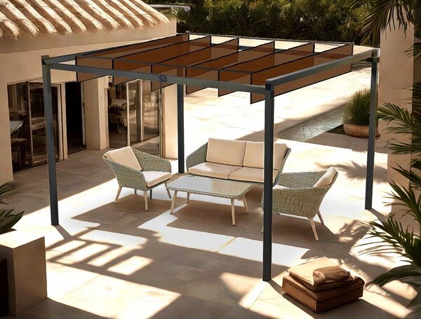 Záhradná pergola TURAN sivá / hnedá TUN4016 - 300x300x220 cm