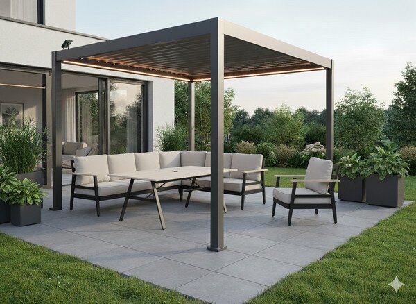 Záhradná pergola FREDE s LED osvetlením sivá GOL0555 - 300x300x250 cm