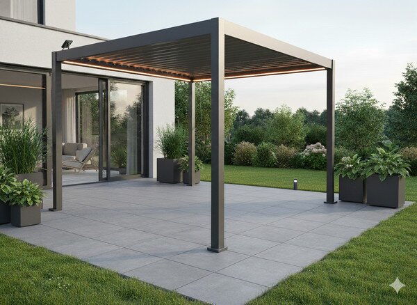 Záhradná pergola FREDE s LED osvetlením sivá GOL0555 - 300x300x250 cm
