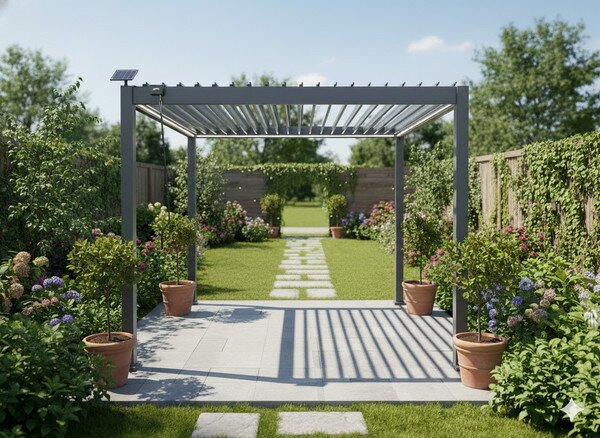 Záhradná pergola FREDE s LED osvetlením sivá GOL0555 - 300x300x250 cm