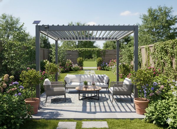 Záhradná pergola FREDE s LED osvetlením sivá GOL0555 - 300x300x250 cm
