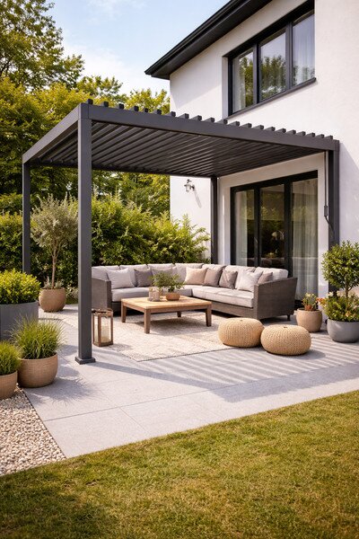 Záhradná pergola FREDE s LED osvetlením sivá GOL0555 - 300x300x250 cm
