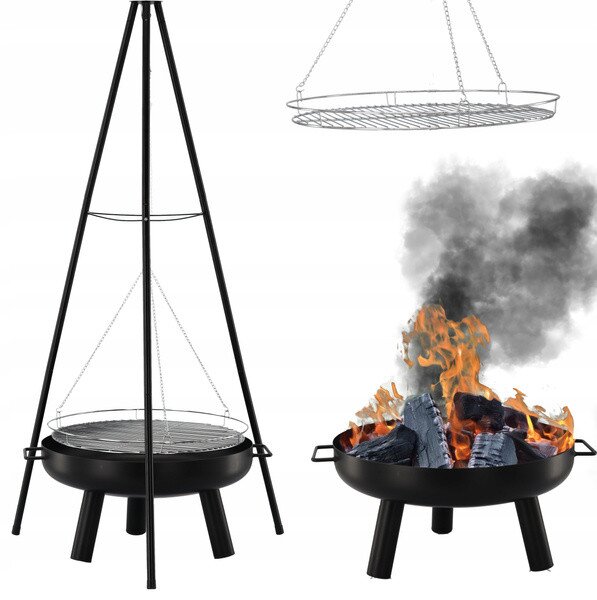 Závesný záhradný gril s ohniskom PYRO čierny BBQ6032