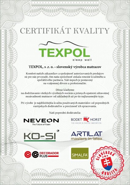 Texpol BRIA - tvrdší partnerský matrac s kokosovou doskou v akcii 1+1