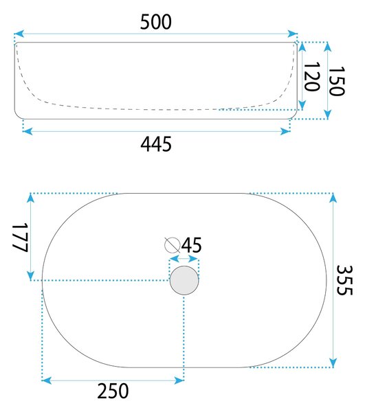 Rea Oktawia Saturn, umývadlo na dosku 500x355x150 mm, imitácia kameňa, REA-U3529
