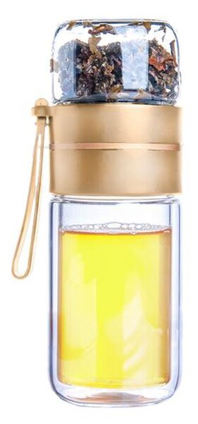 Sklenená fľaša na čaj TORO 165ml+90ml borosilikátové dvojité sklo