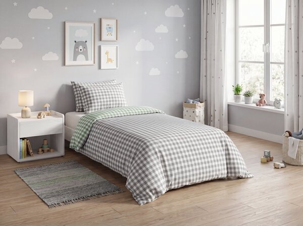Obliečky z mikrovlákna COUNTRY CHECKIE zeleno-sivé Rozmer obliečky: 70 x 90 cm | 140 x 200 cm