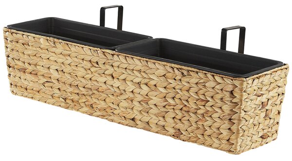 Kvetináč béžový z vodného hyacintu 80 x 20 cm obdĺžnikový syntetická vložka s drenážnymi otvormi