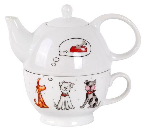 Porcelánová kanvička so šálkou Toro 450 ml mačka a pes