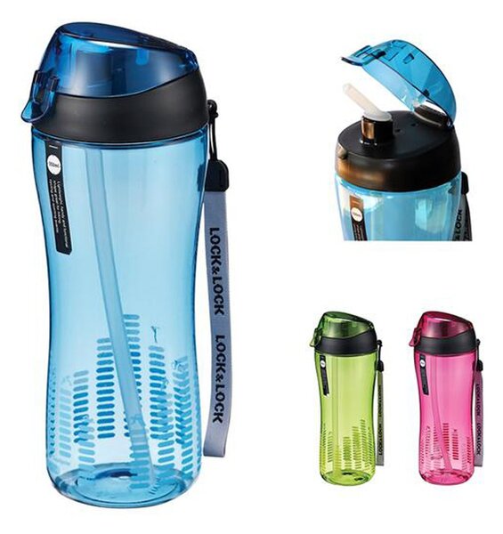 Fľaša na pitie so slamkou LOCK 550ml modrá