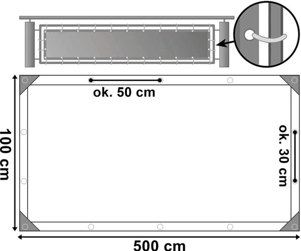 Balkónová zástena 100x500 cm, sivá