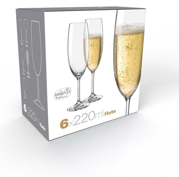 Pohár na šampanské BOHEMIA CRYSTAL Lara 220ml 6ks