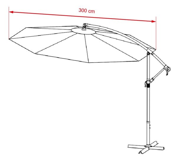 Veľký polohovateľný slnečník AVENBERG SUNNY LED 300, priemer 3M, sivá