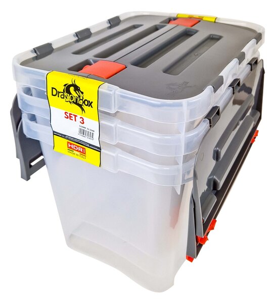 Plastový úložný box s vekom HEIDRUN Dragon 3x24l