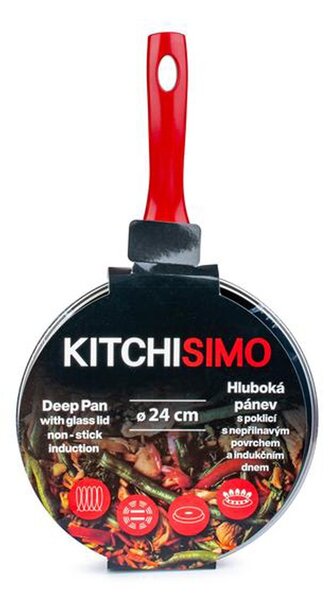 Hlboká panvica s pokrievkou KITCHISIMO Rosso 24cm nepriľnavý povrch