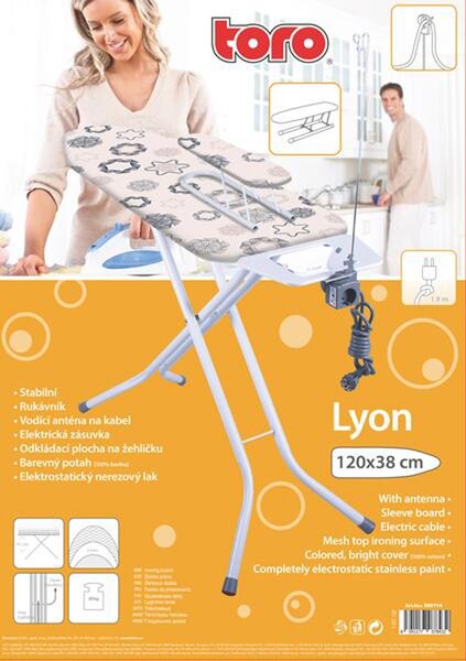 Žehliaca doska TORO so zásuvkou a rukávnikom Lyon, 120x38 cm