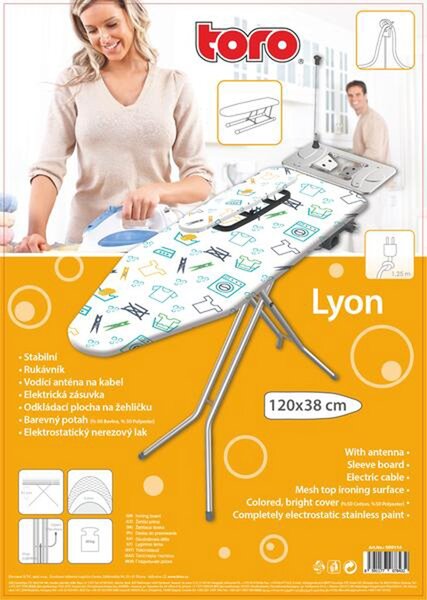 Žehliaca doska TORO so zásuvkou a rukávnikom Lyon, 120x38 cm