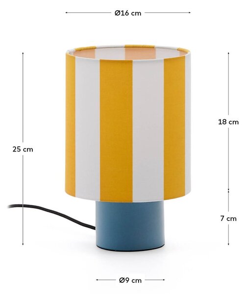 Žltá/modrá stolová lampa s textilným tienidlom (výška 25 cm) Ciral – Kave Home