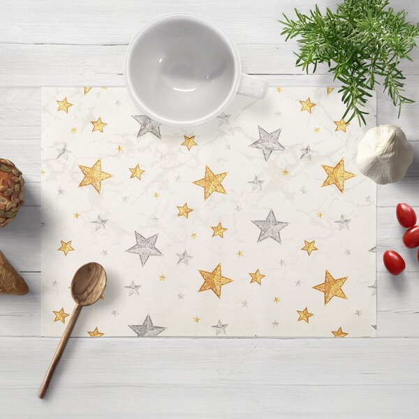 Biante Luxusné dekoračné vianočné prestieranie na stôl Parma PM-139 Strieborno-zlaté hviezdičky na strieborno-krémovom 30x40 cm