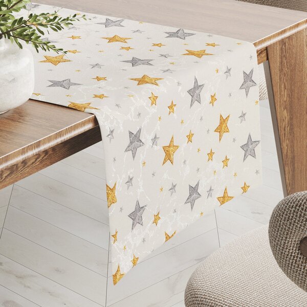 Biante Luxusný dekoračný vianočný behúň na stôl Parma PM-139 Strieborno-zlaté hviezdičky na strieborno-krémovom 20x120 cm