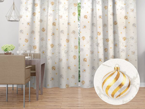 Biante Luxusný dekoračný vianočný záves Parma PM-138 Strieborno-zlaté vianočné banky na strieborno-krémovom 145x140 cm