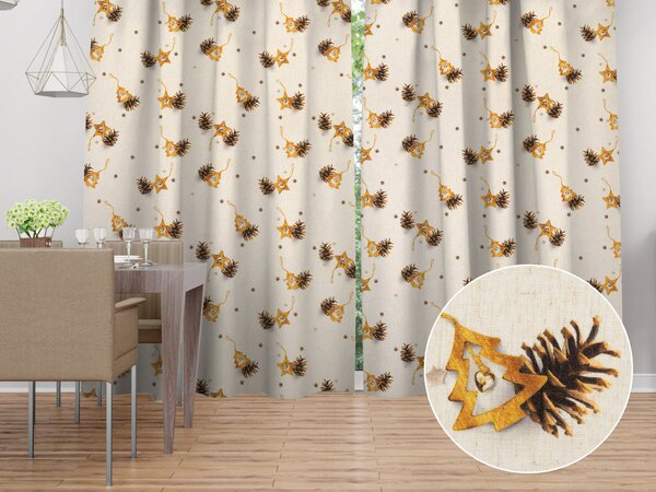 Biante Dekoračný záves Elen PM-134 Šišky a vianočné ozdoby na režnom - šírka 140 cm 140x140 cm