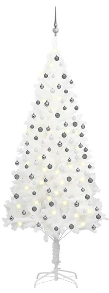 Umelý vianočný stromček s LED a súpravou gulí biely 210 cm