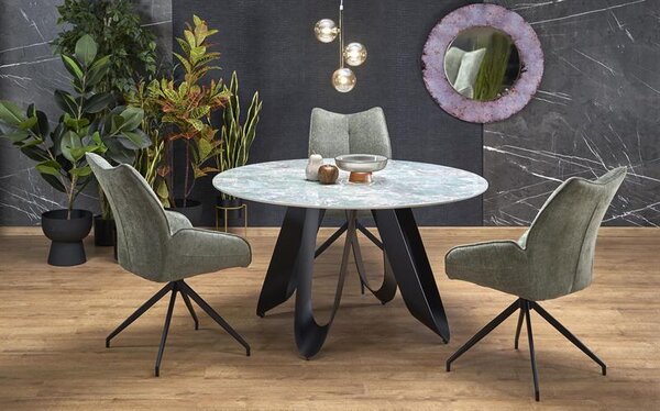 Halmar GIOVANI stôl jedálenský 135/76/60cm, mramor/oceľ, zelená/čierna
