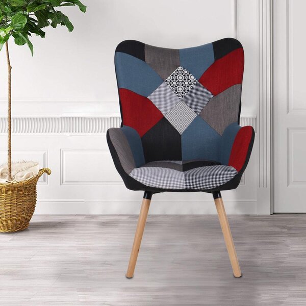 Relaxačné štýlové kreslo FRODO patchwork - červená-sivá