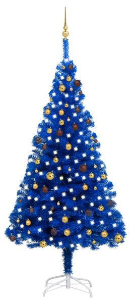 Umelý vianočný stromček s LED a súpravou gulí 240 cm modrý PVC