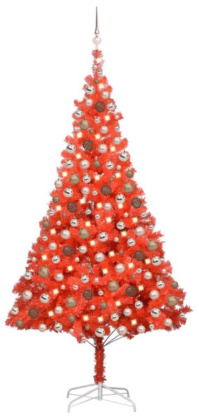 Umelý vianočný stromček s LED a sadou gulí 240 cm červený PVC