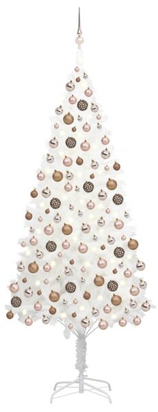 Umelý vianočný stromček s LED a súpravou gulí biely 210 cm
