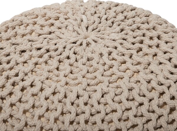 Puf taburetka béžová okrúhla bavlnená 40 x 25 cm pletená podnožka výplň z polystyrénového granulátu