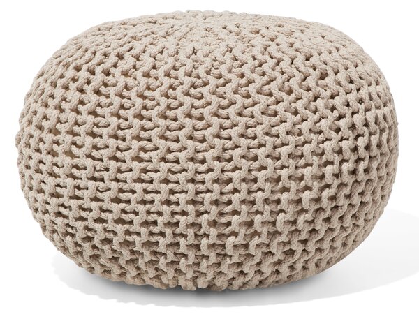 Puf taburetka béžová okrúhla bavlnená 40 x 25 cm pletená podnožka výplň z polystyrénového granulátu
