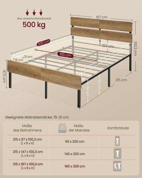 Kovová manželská posteľ s LED osvetlením 160 cm RMB105HC01