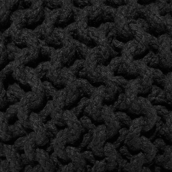Puf taburetka čierna okrúhla bavlnená 40 x 25 cm pletená podnožka výplň z polystyrénového granulátu