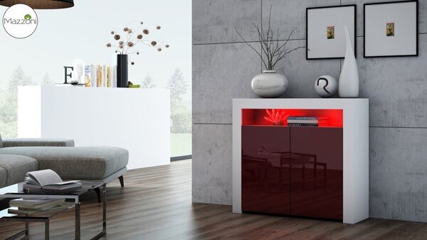 MILA 2D LED skrinka biela / burgund lesk, obývacia izba