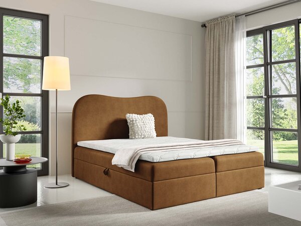 Čalúnená boxspring posteľ s úložným priestorom Ambra Lux 120x200 - škoricová