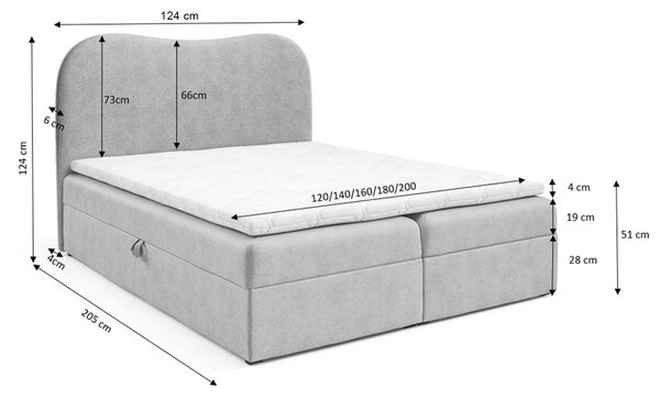 Čalúnená boxspring posteľ s úložným priestorom Ambra Lux 120x200 - smotanová