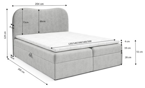 Manželská boxspring posteľ s úložným priestorom Ambra Lux 200x200 - sivá