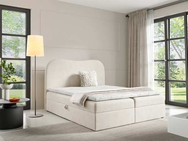 Čalúnená boxspring posteľ s úložným priestorom Ambra Lux 120x200 - smotanová