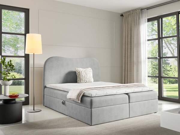 Čalúnená boxspring posteľ s úložným priestorom Ambra Lux 120x200 - svetlosivá