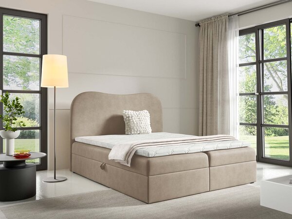 Čalúnená boxspring posteľ s úložným priestorom Ambra Lux 120x200 - béžová