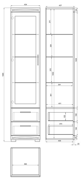 Vitrína SIMPLE KWD1SZ2, zlatý dub / biely lesk