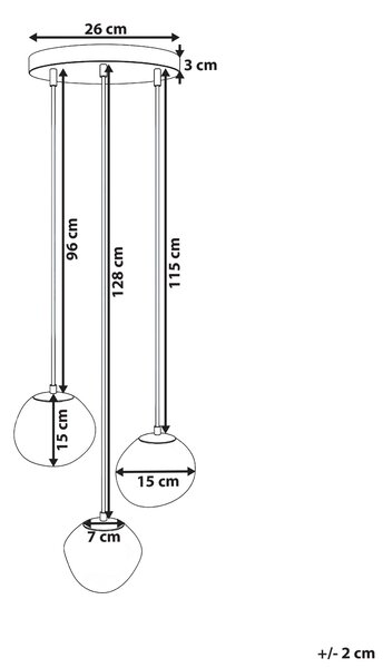 Závesná lampa viacfarebná železná základňa 3 sklenené tienidlá 146 cm svietidlo na strop nastaviteľná dĺžka kábla moderný štýl