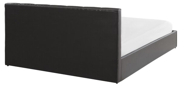 Posteľ sivá čalúnená umelá koža 160 x 200 cm s úložným priestorom rám postele s roštom a čelom